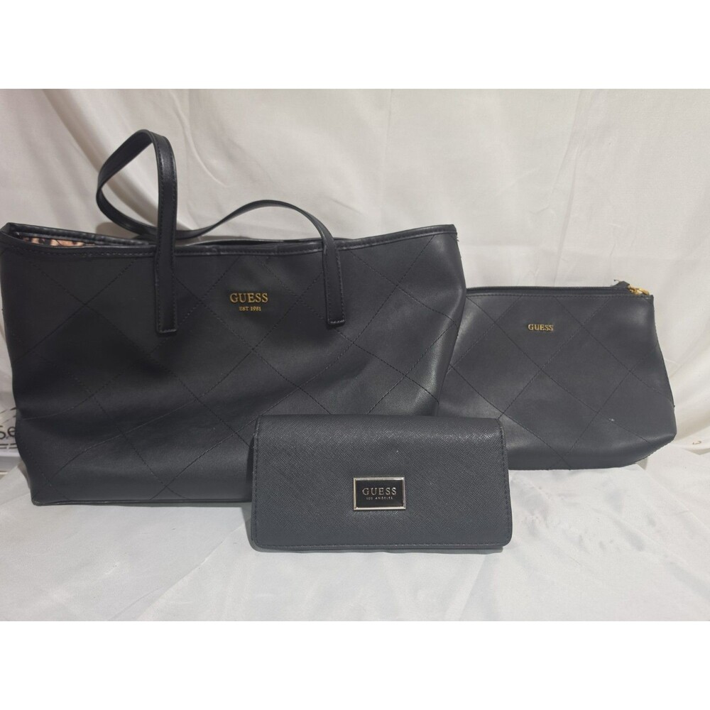GUESS HANDBAG SET WOMEN TOTE BAG  BLACK 3-PCS